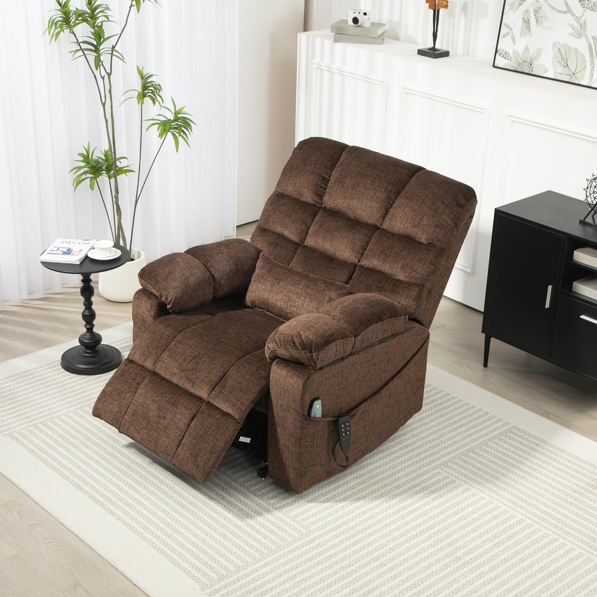 REHOUSING Oversized Power Lift Recliner Big Man 400lbs, Extra Wide Recliner Chair with Lifts Vertically for Elderly, Features Cup Holder, Heat and Massage, Zero Gravity Lay Flat for Adults (Brown) REHOUSING
