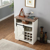 Kebuz House Farmhouse Wine Cabinet with Sliding Barn Door & Open Shelf, Liquor Cabinet with Rack for Inside Cabine，Buffet Table for Dining Room, Kitchen，Off White Kebuz House