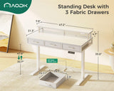 AODK Electric Standing Desk with Drawers, 47 Inch Height Adjustable Small Desk with Power Outlets & LED Lights, Sit Stand Table with Monitor Stand for Home, Office, Workstation, White AODK