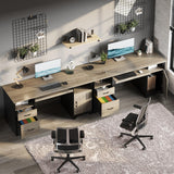 Bestier 59” Executive Desk with 2 Drawers, Computer Desk with Storage Cabinet, Industrial Wood Desk with File Drawer, Keyboard Tray & 2 Pedestals for Home Office & Studio, Gray Bestier