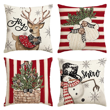 AVOIN colorlife Christmas Snowman Reindeer Gloves Eucalyptus Red Throw Pillow Covers, 18 x 18 Inch Winter Holiday Stripes Cushion Case Decoration for Sofa Couch Set of 4 AVOIN colorlife