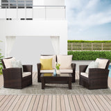 Wisteria Lane 4 Piece Outdoor Patio Furniture Sets, Wicker Conversation Set for Porch Deck, Brown Rattan Sofa Chair with Cushion Wisteria Lane