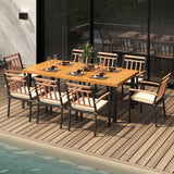 Tangkula 9 Pieces Patio Dining Set, Outdoor Acacia Wood Table and Chairs with Soft Cushions and 1.9” Umbrella Hole, Outdoor Patio Furniture Set for Garden, Deck and Backyard Tangkula