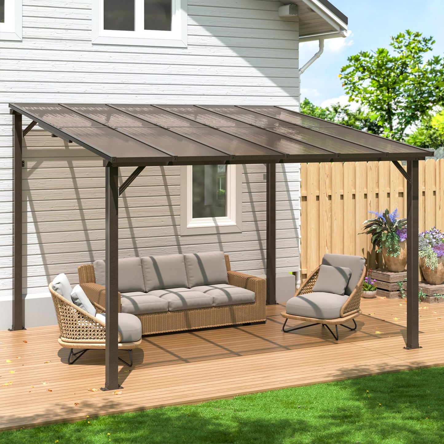 WKM 10X12 FT Gazebo,Gazebos on Clearance, Wall Mounted Gazebo, Pergolas and Gazebos Clearance, Lean to Gazebo Hard Top, Decks, Porch and Backyard