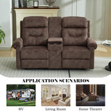DRMBOOK RV Loveseat Recliner Sofa with Console, Velvet Fabric Double Wall Hugger Reclining Couch Manual Home Movie Seating 2 Person Recliner Chair with Cup Holders/Storage/Pocket/Lumbar Pillow, Brown DRMBOOK