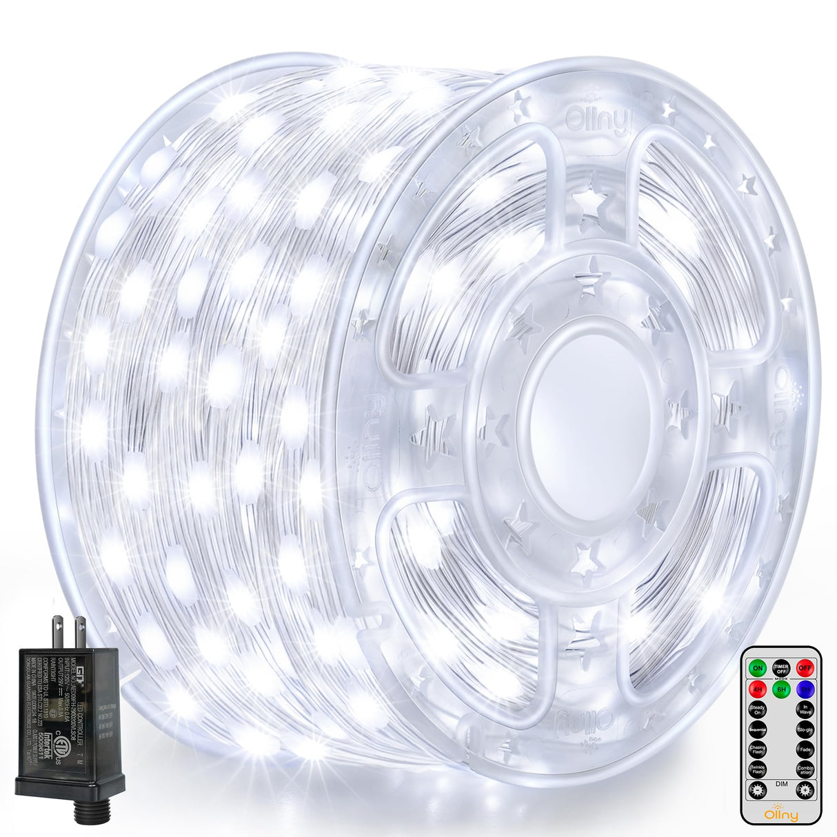 Ollny Christmas Lights Cool White, 600LED 197FT Christmas Tree Lights IP67 Waterproof, Plug in Fairy Lights with Remote 8 Modes Timer, Xmas Lights for Outdoor Indoor House Holiday Decor Ollny