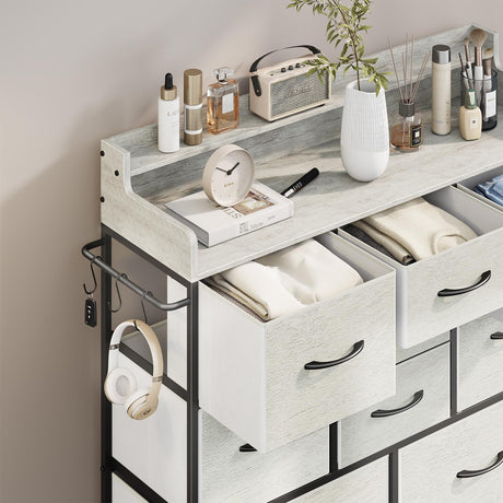ErgoDesign 9 Drawers Dresser with Hooks, Dressers for Bedroom, Living Room, Hallway, Nursery (Greige) ErgoDesign