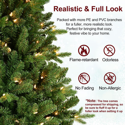 Treepool 5FT Pre-Lit Artificial Christmas Tree with 1014 PE&PVC Mixed Branch Tips, 300 Warm White Lights, Hinged Premium Spruce Fake Xmas Trees, Green, Foldable Base