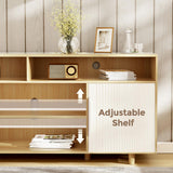 AntsandAnts TV Stand for 70 Inch TV, Fluted Modern Entertainment Center with Storage, Media Console Cabinet w/Adjustable Shelves & Doors, Wood TV Stands for Living Room, Bedroom, Natural Oak AntsandAnts