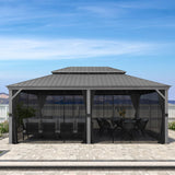 PURPLE LEAF 14' x 20' Outdoor Hardtop Gazebo with Netting and Curtains Galvanized Steel Double Roof and Aluminum Frames Permanent Wind Resistance Pavilion Gazebo for Patio Deck Garden, Light Grey PURPLE LEAF