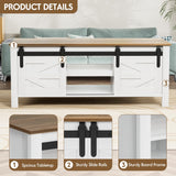 JUMMICO Farmhouse Coffee Table with Storage & Sliding Barn Doors, Modern Rustic Living Room Table with Adjustable Shelves, Wooden Rustic Center Table for Living Room (Antique White) JUMMICO
