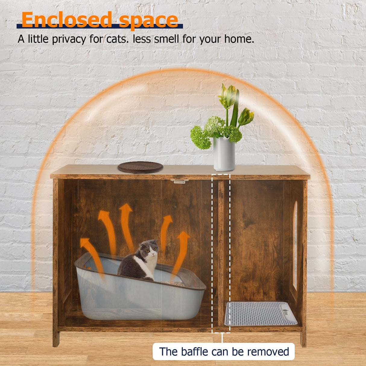 BestPet Cat Litter Box Enclosure Furniture Hidden,Wooden Cat Washroom Furniture Storage Cabinet Pet Crate House End Table with Removable Divider,Large Enough,Fit Most Cats and Litter Box BestPet