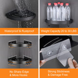 DUFU Adhesive Corner Shower Caddy with Hooks,Bathroom Shower Organizer, No Drilling Rust Proof Aluminum Shower Shelf for Inside Shower 2 Pack (Black) DUFU