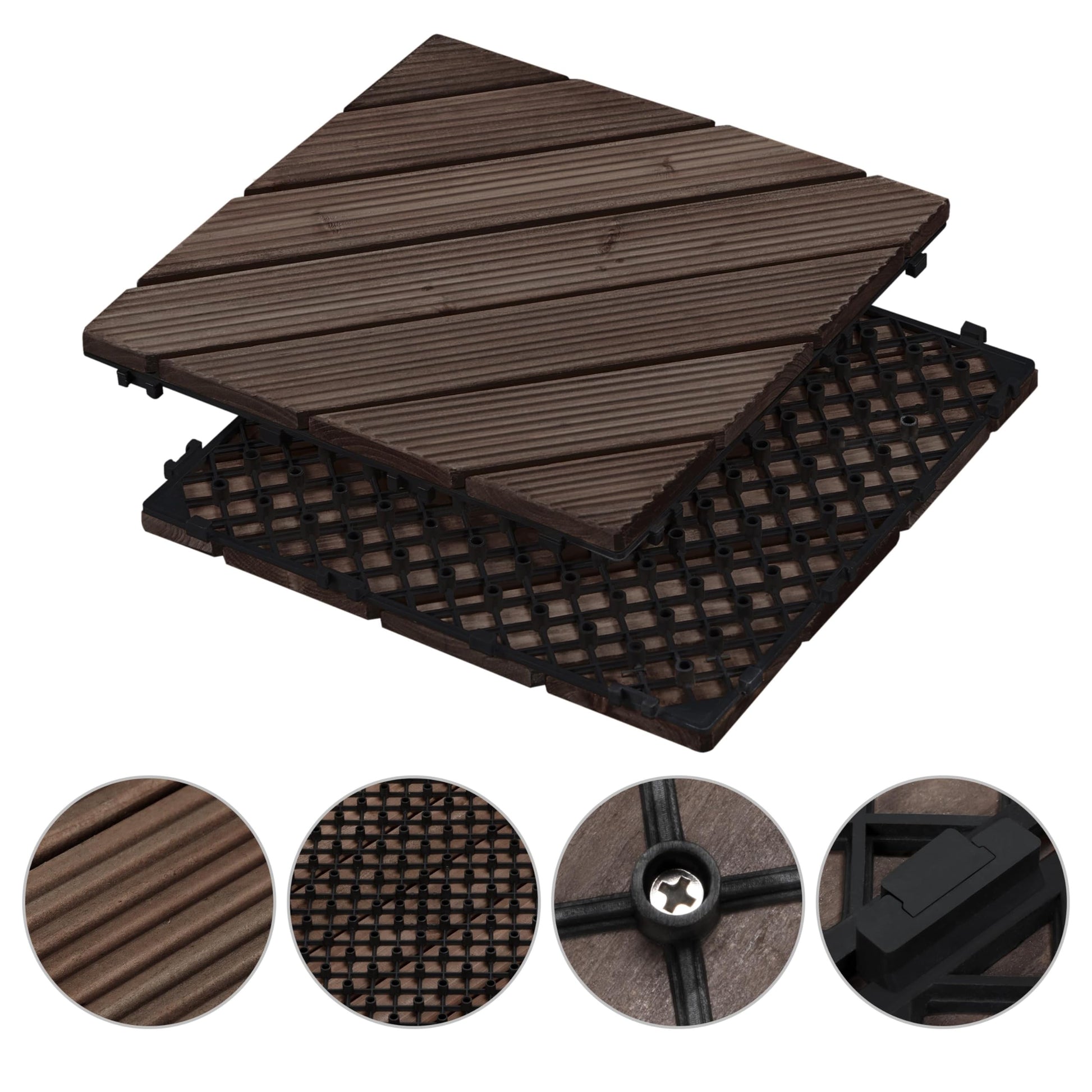 Topeakmart 27 Pcs Wood Interlocking Flooring Tiles, Indoor Outdoor Wooden Deck Tiles Interlocking Patio Garden Deck Poolside Balcony, Easy Flooring,12 x 12in, Black - WoodArtSupply