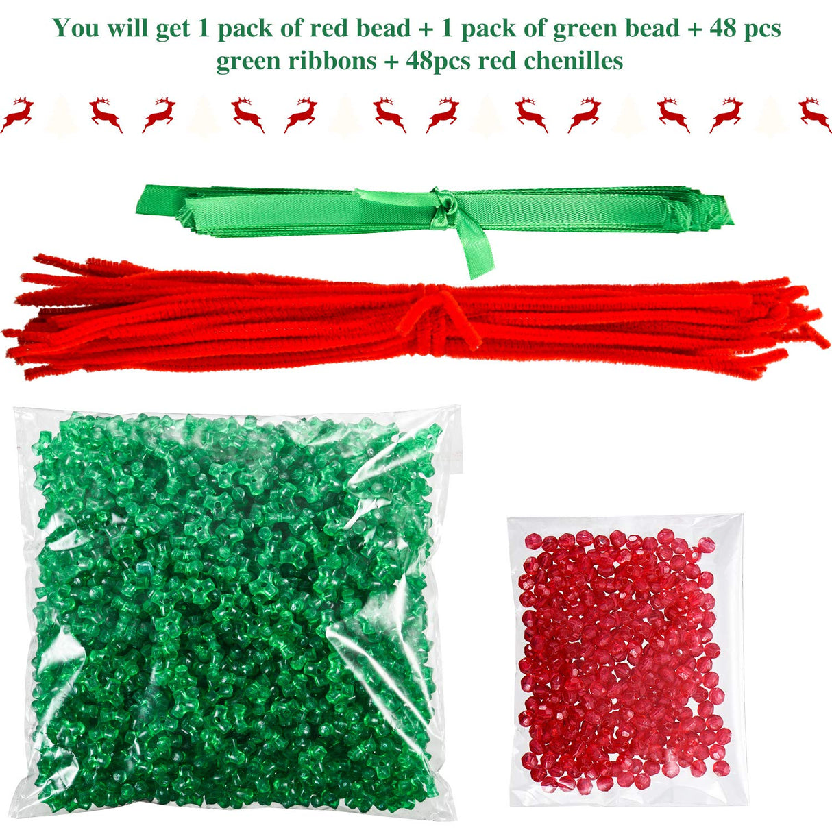 48 Sets Christmas Beaded Ornament Kit DIY Craft Bead Christmas Tree Hanging Decorations for Craft Wreath Holiday Party Xmas Tree Decor Gejoy