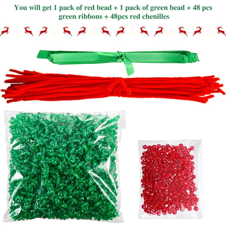 48 Sets Christmas Beaded Ornament Kit DIY Craft Bead Christmas Tree Hanging Decorations for Craft Wreath Holiday Party Xmas Tree Decor Gejoy