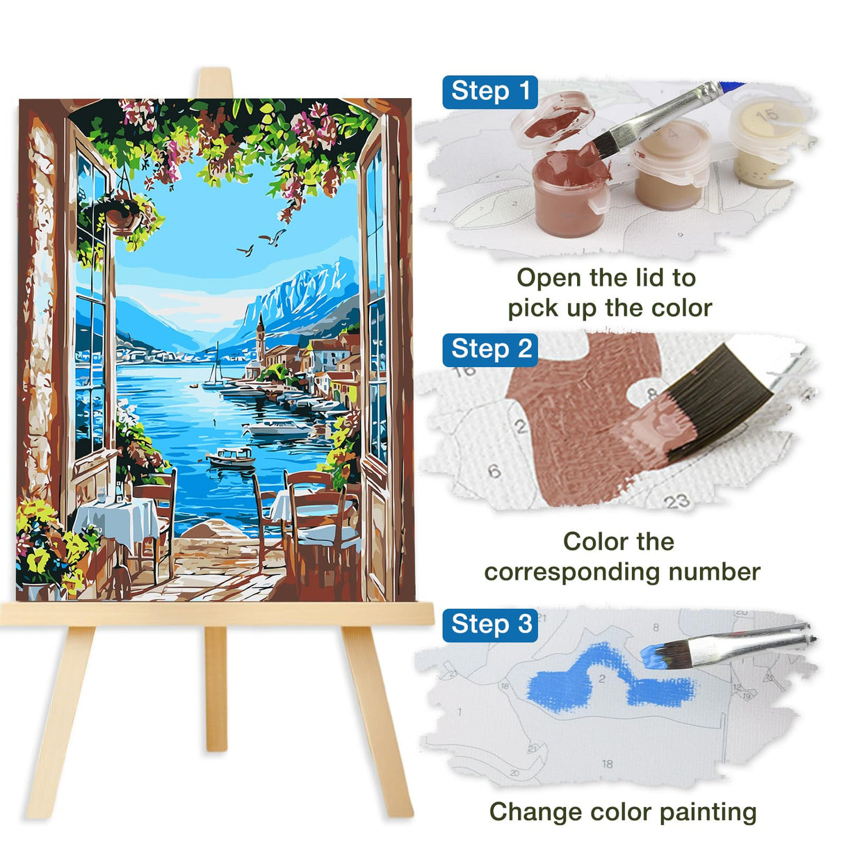 Lxmsja Sea View Paint by Numbers Kit for Adults, Coastal Nature Acrylic Paint by Numbers for Adults Beginner, DIY Craft Supplies Oil Painting Kits for Home Wall Decor 16x20 inch (No Frame) Lxmsja