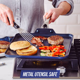 Blue Diamond 11" Griddle Pan, Diamond Infused Healthy Ceramic Nonstick, PFAS and PFOA-Free, Dishwasher Safe, Oven Safe, Even Heating, Metal Utensil Safe, Warp Control, Blue Blue Diamond