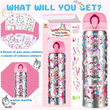 YOFUN Decorate Your Own Water Bottle with 11 Sheets of Unicorn Stickers & Glitter Gems, Craft Kit & Art Kit for Children, Gift for Girls Age 4 5 6 7 8 9 10 Years Old Kids, BPA Free Insulated (Silver) Y YOFUN