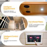 Infrared Home Sauna Room 1 Person Mini Infrared Sauna 1050W Dry Saunas for Home Red Cedar Wooden Indoor Sauna Spa with 6 Low EMF Heaters, Bluetooth Speakers, LED Reading Lamp, Tempered Glass SALUSHEAT