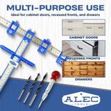 Alec Tools Cabinet Installation Tools Complete Set - Adjustable Cabinet Hardware Jig Kit for Handles, Knobs, Drawer Pulls - Cabinet Handle Jig, Concealed Hinge Jig, Automatic Center Punch, Drill Bits Alec Tools