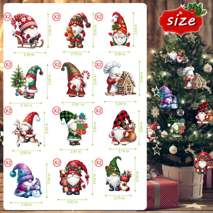 GYGOT 24 Pcs Gnome Christmas Ornaments for Tree,Christmas Wooden Hanging Ornaments,Gnome Christmas Tree Decoration