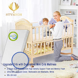 Mini Baby Crib 4 in 1 Convertible with Memory Foam Mattress(38"by 24") Included,cunas para Bebes 2024 Natural Wood Portable Crib with Foldable Storage Baby Playpen, Bassinet Bedside Sleeper,Baby Beds Styhigh