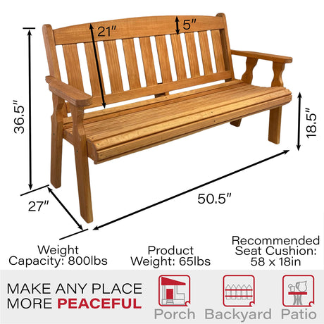 Amish Heavy Duty 800 Lb Mission Pressure Treated Garden Bench(4 Foot, Cedar Stain) Amish Casual