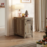 LINSY HOME Farmhouse End Table with Charging Station, Narrow Side Table for Living Room, Sofa Side Table with Drawer and Storage Cabinet, Small Nightstand for Bedroom LINSY HOME