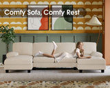 Furmax Sectional Couches for Living Room, U-Shaped Sofa Couch with Linen Fabric, 4 Seat Sofa Set with Double Chaise for Apartment (Fabric, White) Furmax