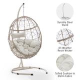 Crosley Furniture Cleo Wicker Indoor Outdoor Hanging Egg Chair with Stand for Patio, Porch, Deck, Light Brown with Sand Cushions Crosley Furniture