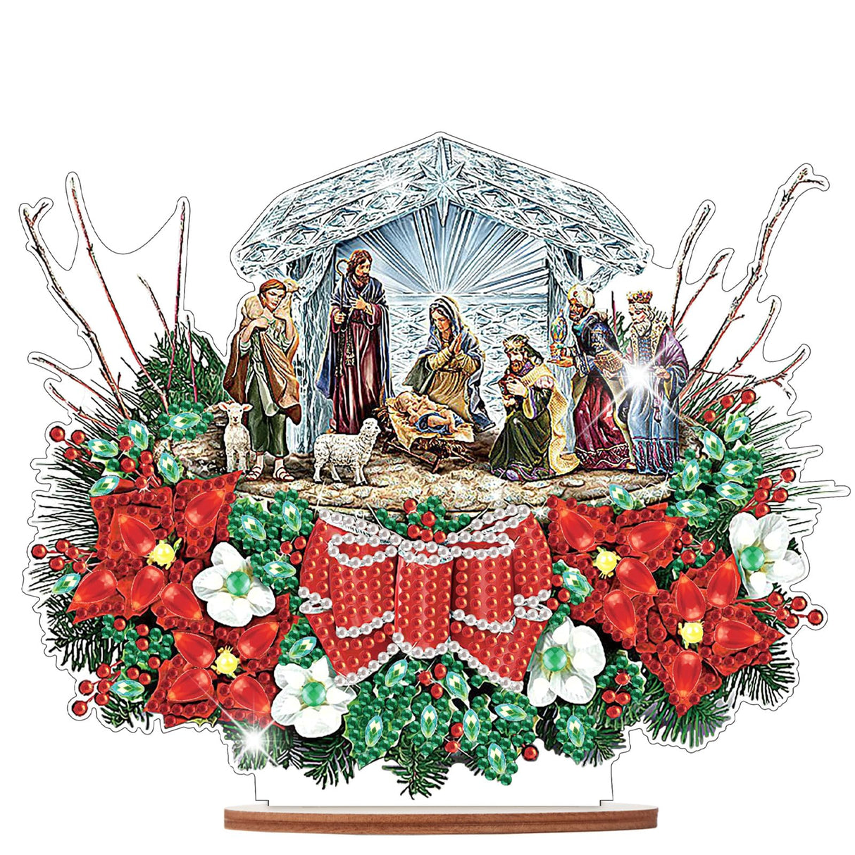 Christmas Diamond Painting Kits Desktop Ornament, Diamond Art Religion Christmas Wreath Diamond Painting Tabletop Ornaments Kit for Adult Beginner Christmas Decor DIY Crafts Gift antor