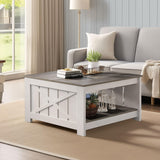 YITAHOME Coffee Table Farmhouse Coffee Table with Storage Rustic Wood Cocktail Table, Square Coffee Tables for Living Meeting Room with Half Open Storage Compartment, Light Brown and White YITAHOME