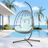 Egg Chair Indoor Outdoor, Foldable Hanging Egg Chair with Stand, Patio Swing Egg Chairs, UV Resistant Removable &Washable Thicken Padded Cushions, 350LBS Capacity for Bedroom, Balcony Blue HiDSLiving