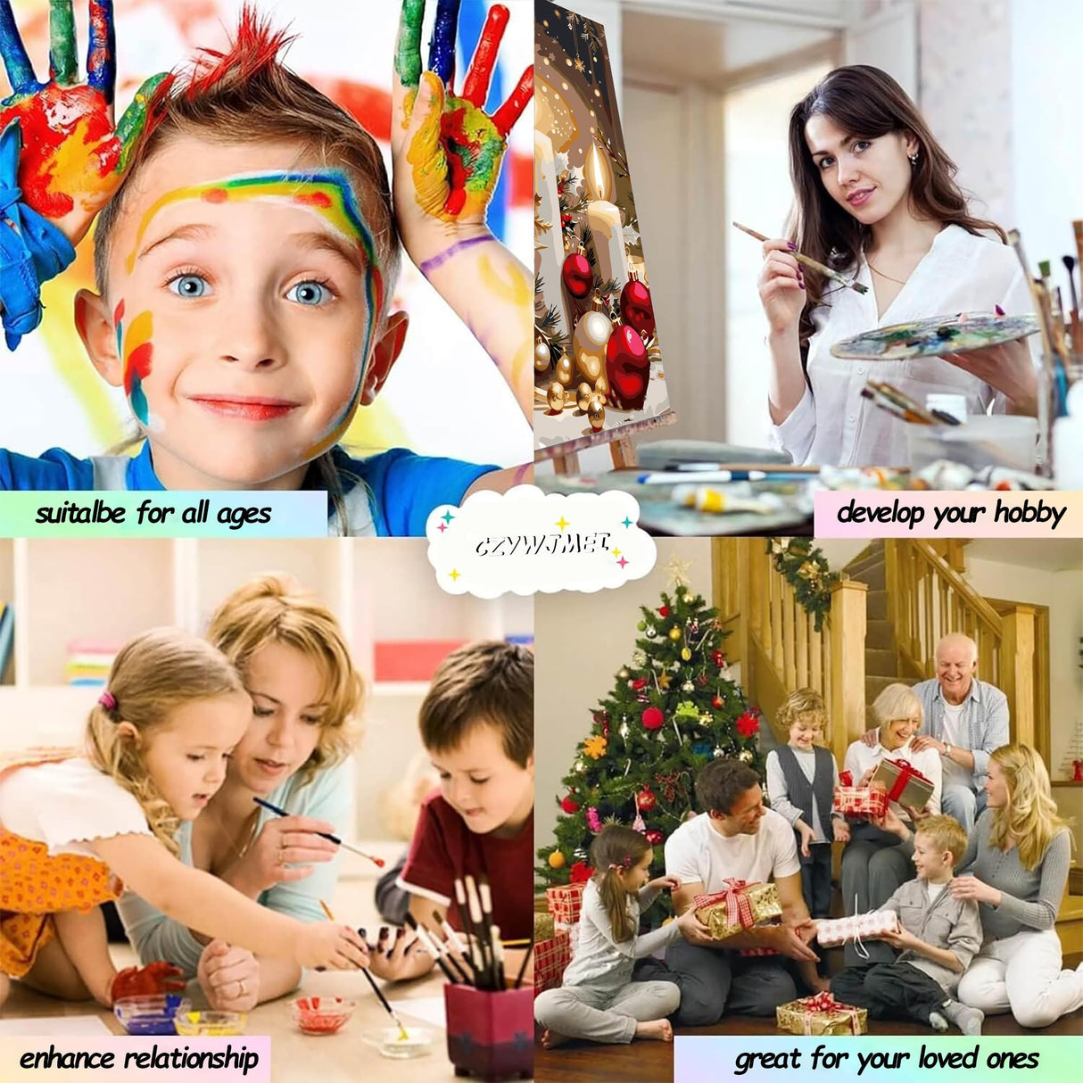 Christmas Paint by Numbers Kit for Adults Beginner,DIY Winter Painting by Numbers Kits,with 3 Brushes and Acrylic Paint(Without Frame), Home Wall Decor 12 x 16 in CZYWJMEI