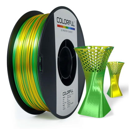 COLORFUL Silk PLA Filament 1.75mm 3D Printer Filament, Dual Color Filament, Shiny Filament 1kg Spool(2.2lbs), Silk 3D Printing Filament, Gold Green - WoodArtSupply