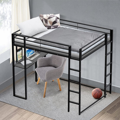 ADOVA Twin Loft Bed with Desk and Shelves for Teens Adult,Loft Bed Frame with 2 Built-in Ladders,12.2" H Safety Guardrail,Noise Free,No Box Spring Needed,72.01'' H x 57.09'' W x 79.53'' L