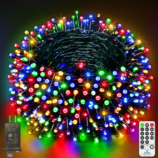 ROADAYLY Christmas Lights Multicolor, 196 FT 500 LED Outdoor Waterproof Christmas Tree Lights with Timer 8 Modes, Green Wire Plug Fairy Lights Indoor Twinkle String Lights Xmas Decorations