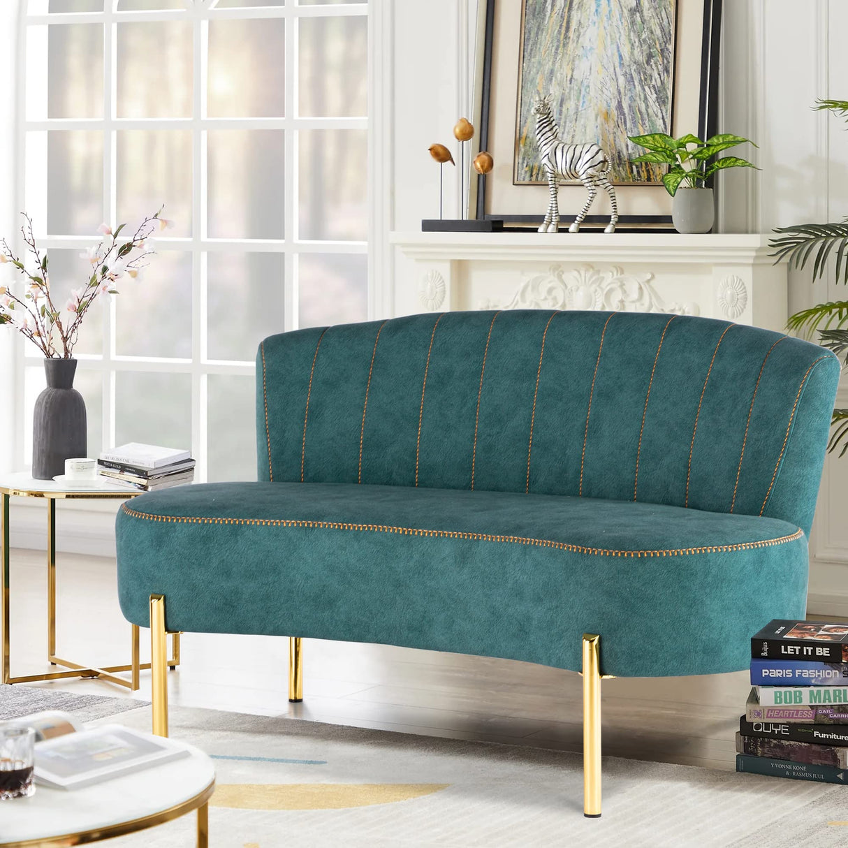 ALISH Upholstered Loveseat Settee Small Sofa Couch Modern Accent Sofa Bench with Backrest for Living Room Bedroom Teal ALISH