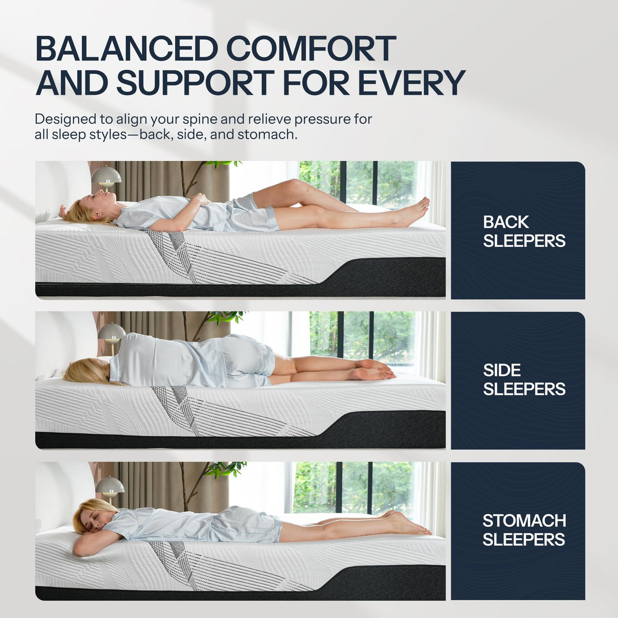 14 Inch Hybrid Mattress Queen Size, Cooling Hybrid Mattress Made in USA, 3-Zone Individual Pocket Spring Mattresses Supportive & Pressure Relief, Lyocell Cover& Bamboo Charcoal Memory Foam Mattress Life Balance