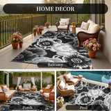 MontVoo Outdoor Rug-Waterproof Patio Rug Mat 5x8 ft Outdoor Carpet Mat Reversible Plastic Straw Outside Outdoor Rug for RV Camping Picnic Beach Balcony Backyard Pool Deck Porch Farmhouse Floral Black MontVoo