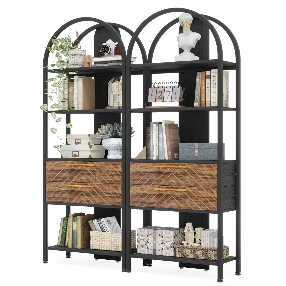 Tribesigns Industrial 4-Tier Bookshelf with 2 Drawers and LED Light Tribesigns