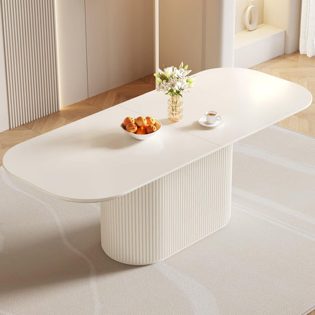 Guyii 86.61" Oval Dining Table, Modern Kitchen Table for 8 People, Indoor Rectangular Dining Room Table for Kitchen, Bar, Living Room, Home, Cream White, Table Only Guyii