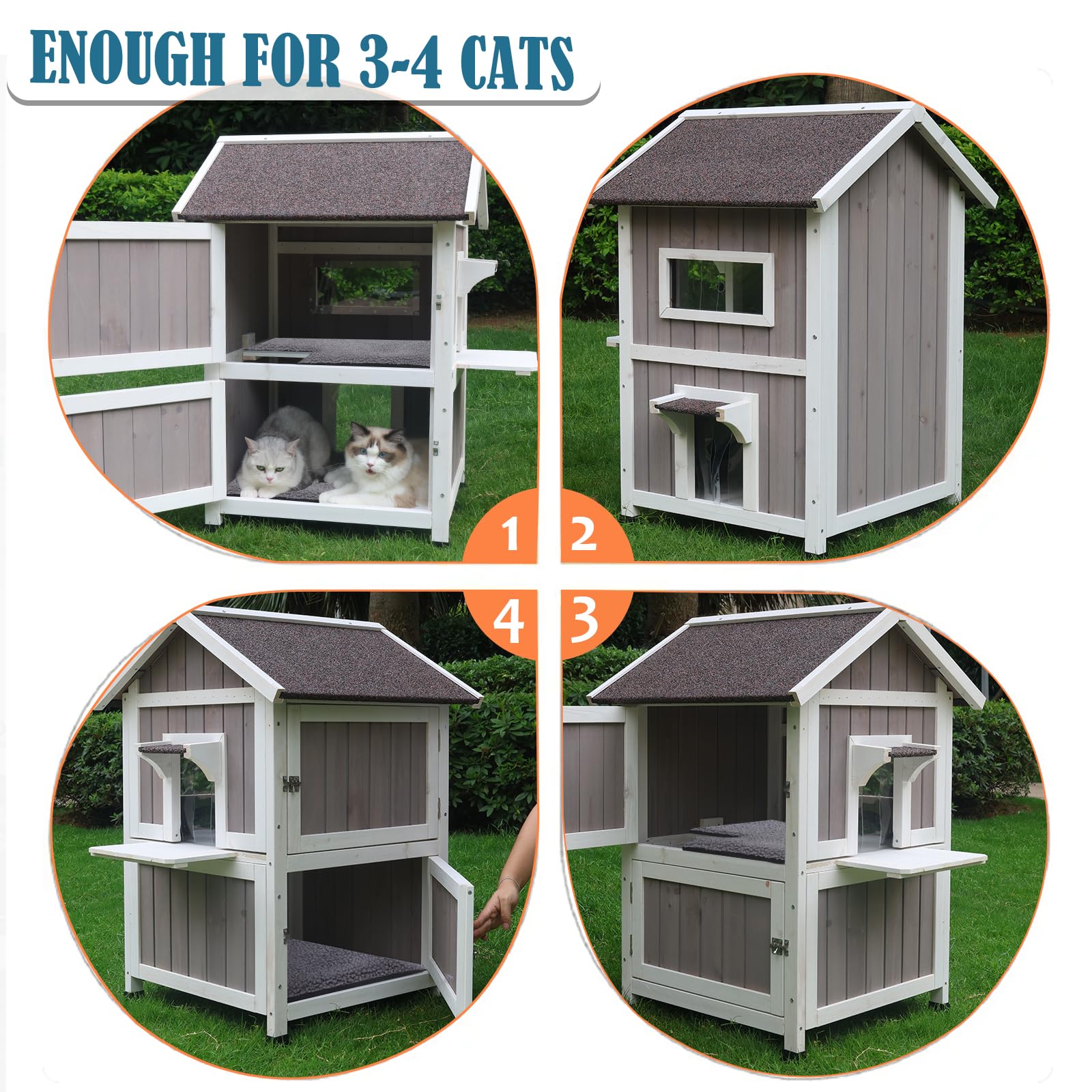 Rockever Outdoor Cat House, Large Outdoor Houses for Feral Cats Wooden Outside Cat Shelter Weatherproof with Escape Door - WoodArtSupply