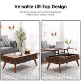 Bidiso Lift Top Coffee Table, Easy-to-Assembly Center Table with Hidden Storage Compartment, Industrial Lift Tabletop Dining Table for Living Room Reception/Home Office, Rustic Brown Bidiso