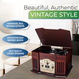 ClearClick All-in-One Turntable with 3-Speed Record Player, Bluetooth, CD, Cassette Tape, AM/FM Radio, Aux, USB, Built-in Speakers, Handmade Wooden Exterior ClearClick