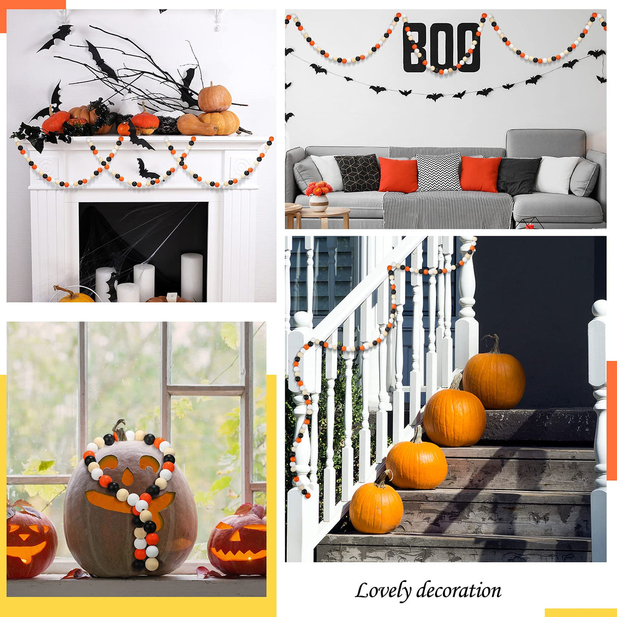 160 Pieces Wood Bead for Craft Halloween Natural Wooden Beads Rustic Farmhouse Handmade Polished Spacer Boho Bead Colorful Bead for Halloween Garlands DIY (Stylish Colors) Jetec