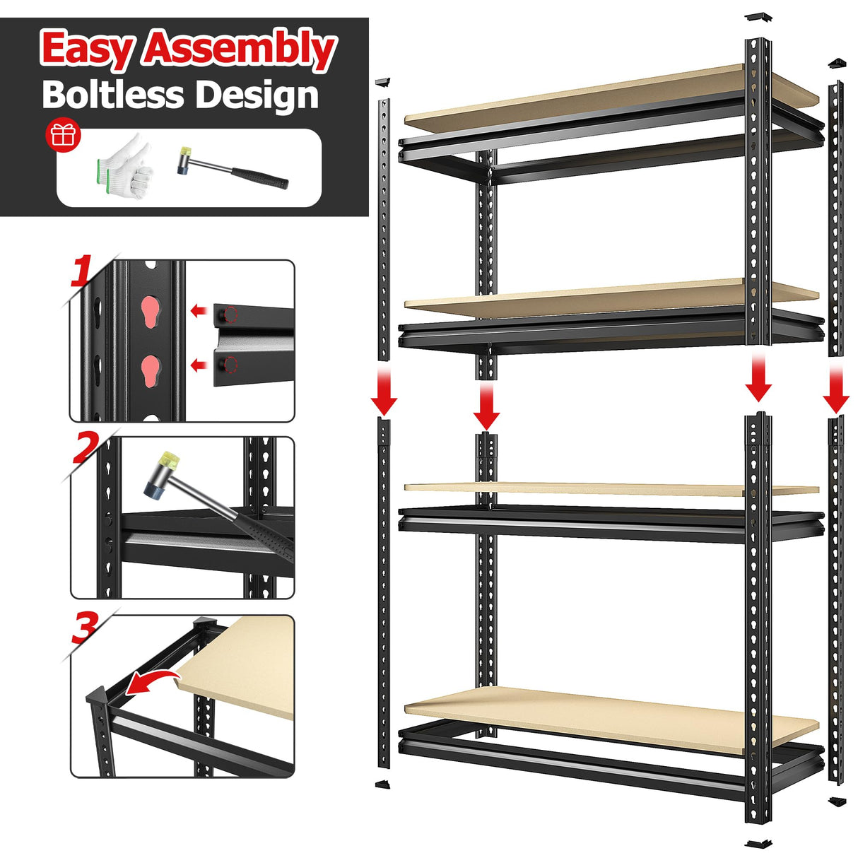 REIBII Storage Shelves Adjustable Metal Shelving 1600LBS Garage Shelves Industrial Metal Shelves 4 Tier Garage Shelving for Warehouse Basement Kitchen Pantry Closet, 11.8" D x 23.6" W x 56.7" H REIBII