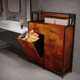 HSSZXFR Dual Tilt Out Trash Cabinet, Hidden Trash Bin Cabinet with 2 Drawers and Shelf, Large Kitchen Trash Bin Cabinet MDF board, Laundry Hamper Cabinet Free Standing Holder 10 Gallon HSSZXFR