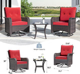 Kullavik 11 Pieces Outdoor Patio Furniture Set with 55000BTU Gas Propane Fire Pit Table,PE Wicker Rattan Sectional Sofa Patio Conversation Sets,Swivel Rocking Chairs Set,Red Kullavik